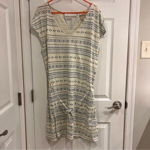 Lucky Brand Aztec Blue and Cream Midi Dress